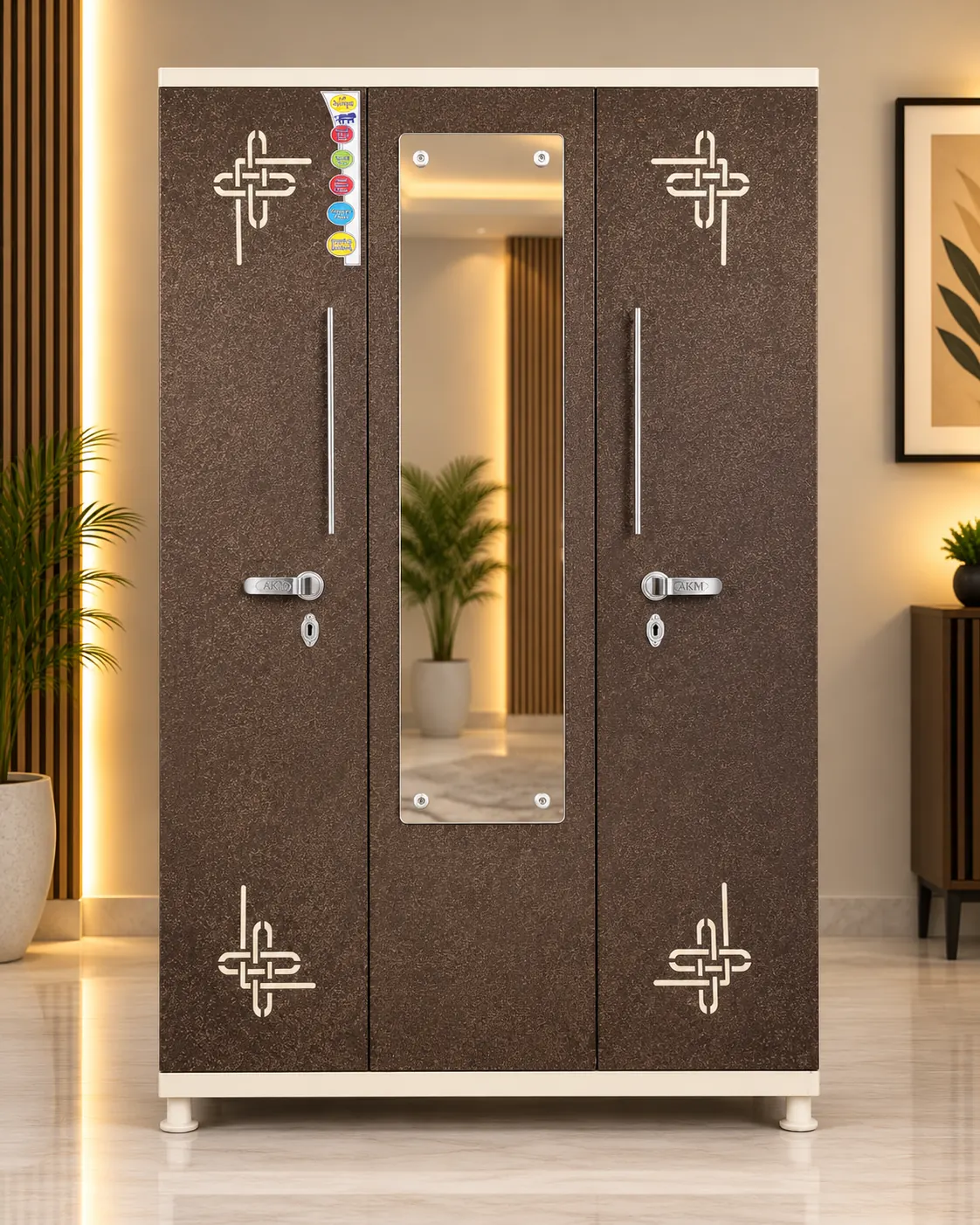 3 Door CNC Design Italian (Design 1) steel almirah – Bharat Furniture & Studio