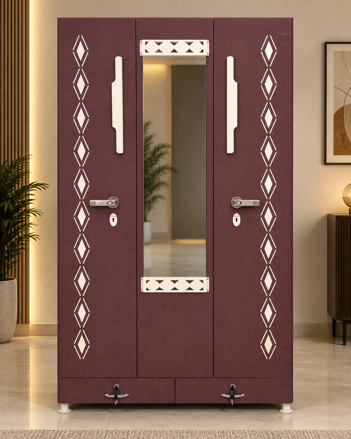 3 Door CNC Design Italian (Design 2) steel almirah – Bharat Furniture & Studio