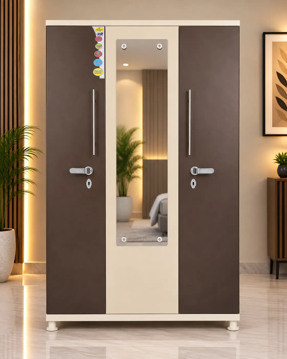 3 Door Italian (Metallic Colour) steel almirah – Bharat Furniture & Studio