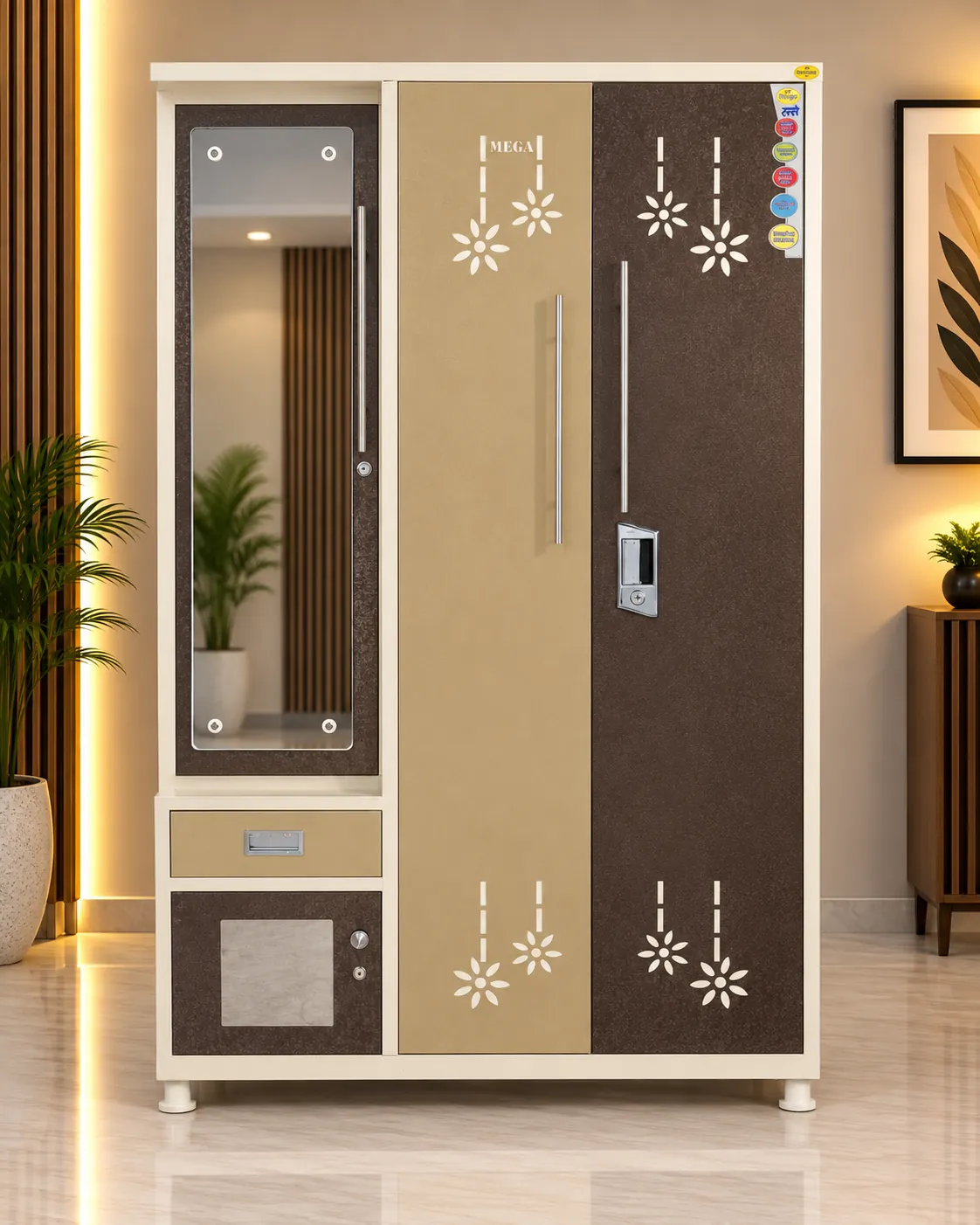 Compound Dressing CNC Design (Design 1) steel almirah – Bharat Furniture & Studio