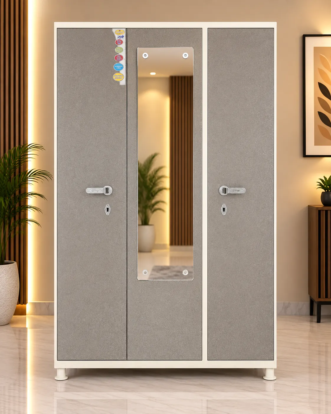 Indian Pattern 3 Door steel almirah – Bharat Furniture & Studio
