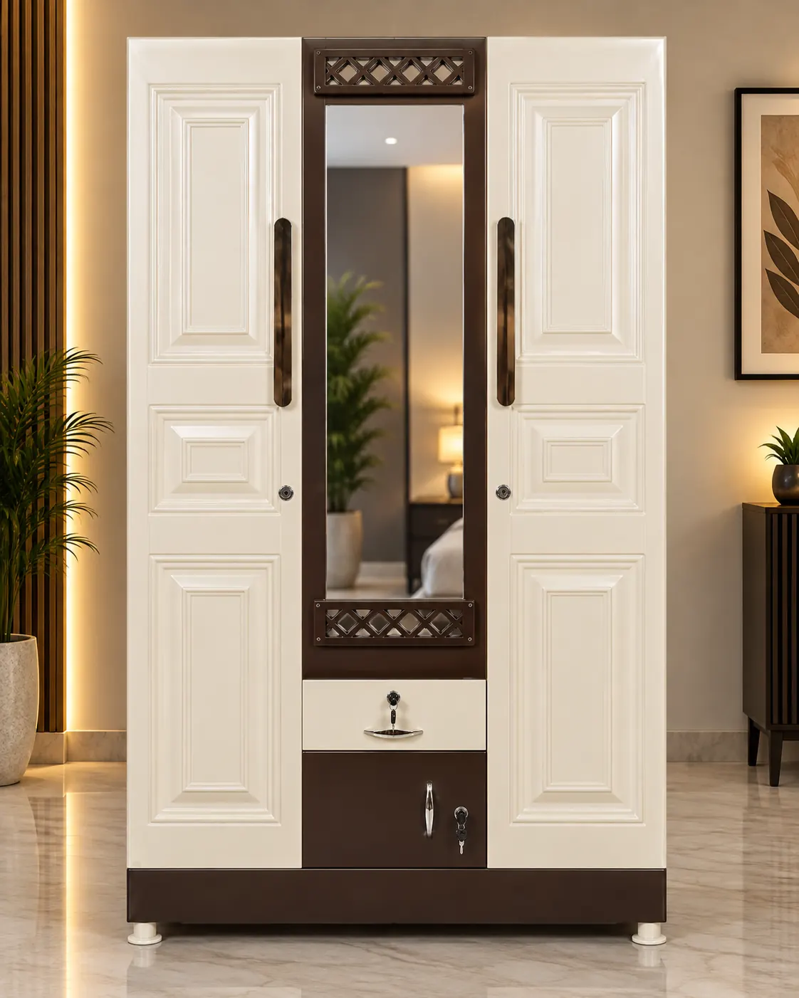 Italian Emboss steel almirah – Bharat Furniture & Studio