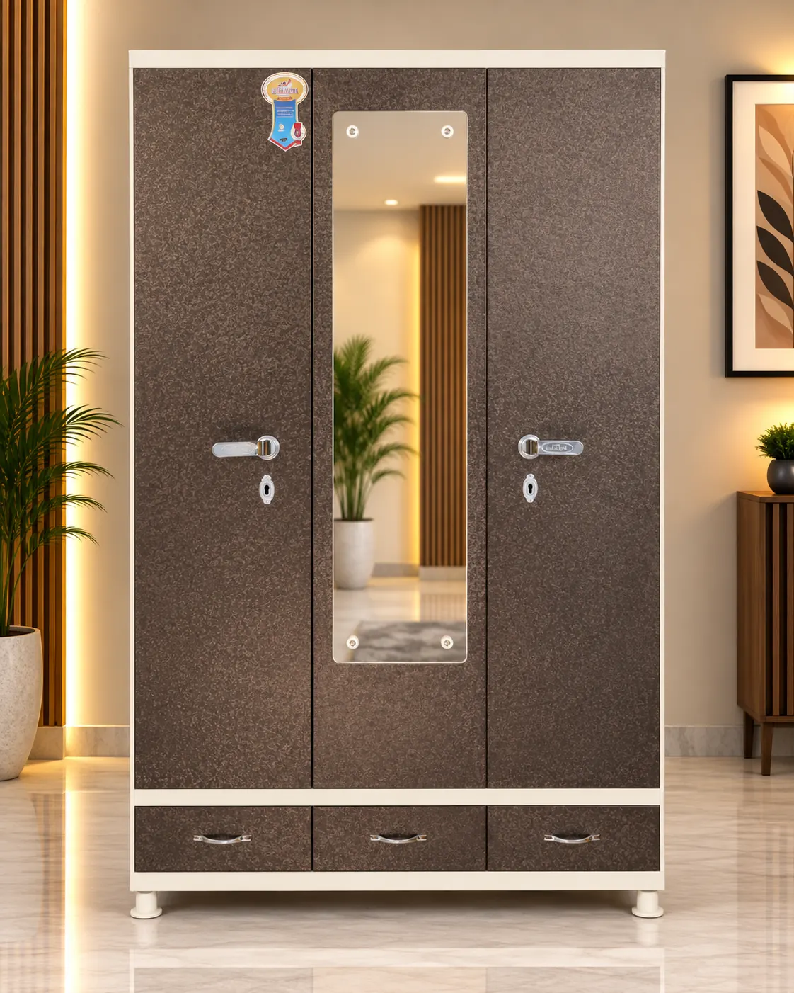 Slim Line 3 Door steel almirah – Bharat Furniture & Studio